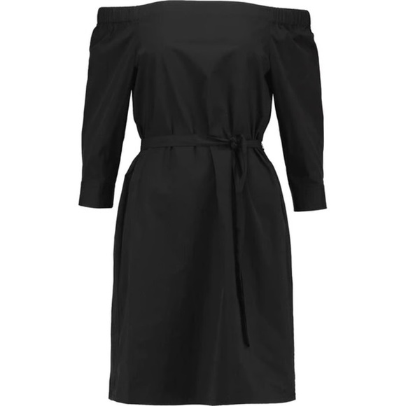Theory Cotton Poplin Off Shoulder Black Dress - Picture 1 of 14